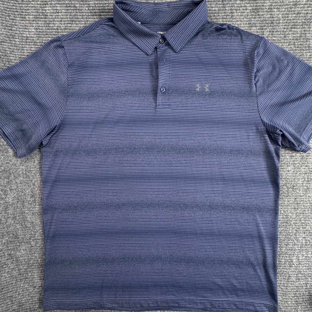 Under Armour The Playoff Polo XXL Blue Micro Stripe HeatGear Short Sleeve Golf